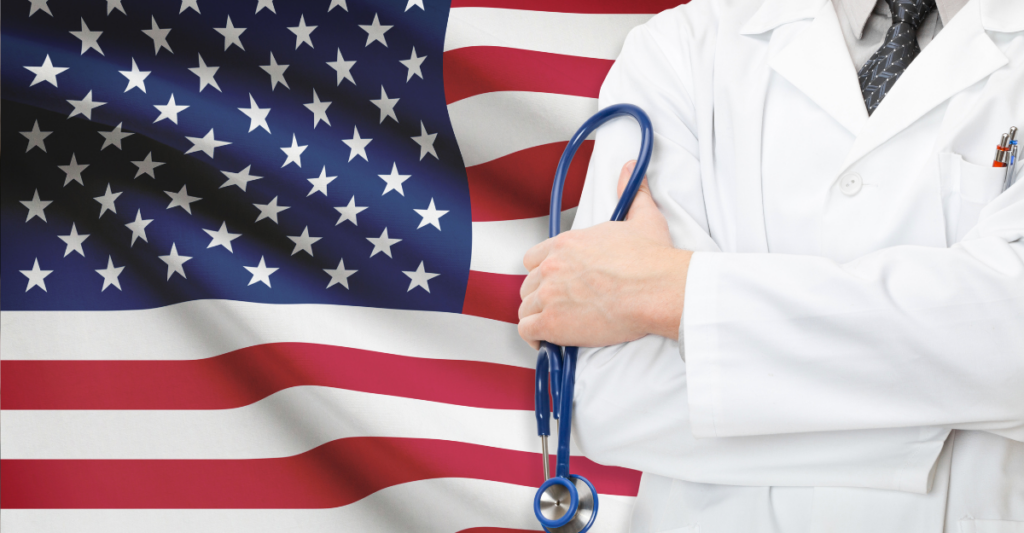 doctor-in-uniform-holding-a-stethescope-with-arms-crossed-in-front-of-US-flag-is-the-mental-health-of-millennials-declining-iMind-Mental-Health-Solutions